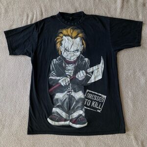 Chucky Dressed to Kill EXTRA LARGE 100% cotton Black Glitter tshirt